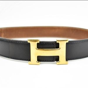HERMÈS Black/Brown Reversible Leather Belt